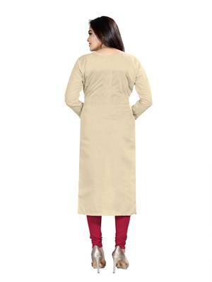 Kimisha Women's Beige & Red Banarasi Jacquard Dress Material With Thread Work Modal Silk Dupatta 3