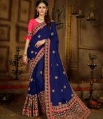 Royal blue embroidered georgette saree with blouse