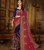 Magenta embroidered silk saree with blouse