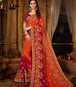 Orange embroidered georgette saree with blouse