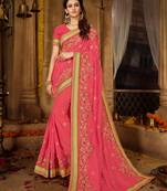 Pink embroidered silk saree with blouse