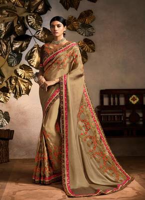 Chiku embroidered georgette saree with blouse 1