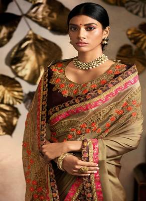 Chiku embroidered georgette saree with blouse 2