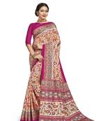 Pink printed tussar silk saree with blouse