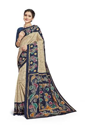 Pink printed tussar silk saree with blouse 1