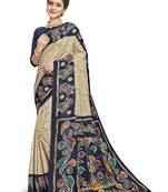 Pink printed tussar silk saree with blouse