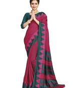 Red printed tussar silk saree with blouse