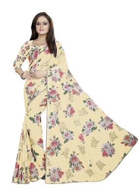 Very Soft Orange Color Digital Printed Georgette Saree With Blouse 1