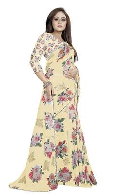 Very Soft Orange Color Digital Printed Georgette Saree With Blouse 2