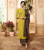 Mustard Embroidered Viscose Ethnic Kurtis
