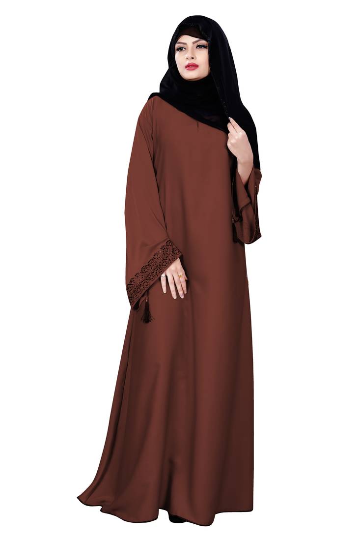 Peach Color Casual Wear Nida Abaya Burqa With Hijab Justkartit 3080509