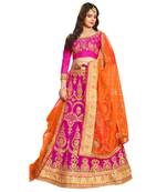 Pink Embroidered Net Semi Stitched Lehenga