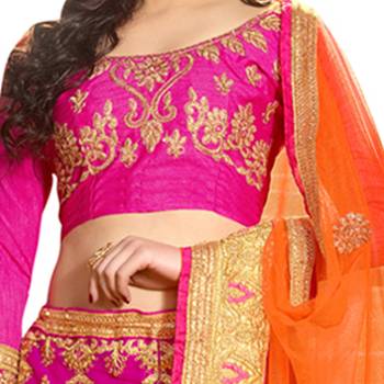 Pink Embroidered Net Semi Stitched Lehenga 2