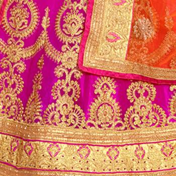 Pink Embroidered Net Semi Stitched Lehenga 3