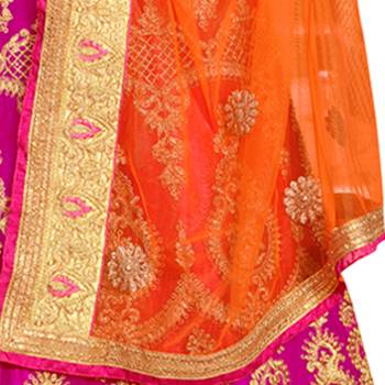 Pink Embroidered Net Semi Stitched Lehenga 4