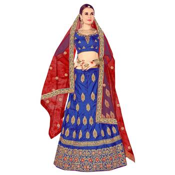 Blue Embroidered Silk Semi Stitched Lehenga 1