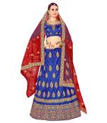 Blue Embroidered Silk Semi Stitched Lehenga