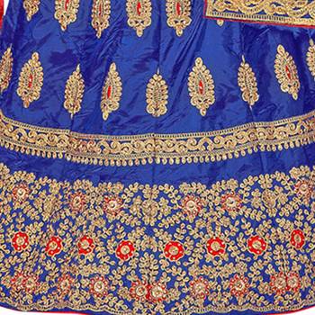 Blue Embroidered Silk Semi Stitched Lehenga 3