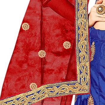 Blue Embroidered Silk Semi Stitched Lehenga 4