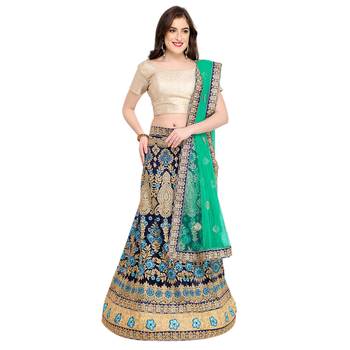 Blue Embroidered Net Semi Stitched Lehenga 1