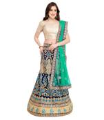 Blue Embroidered Net Semi Stitched Lehenga