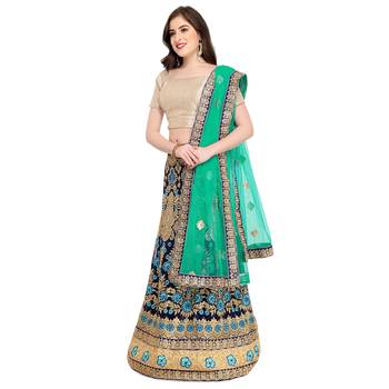 Blue Embroidered Net Semi Stitched Lehenga 2