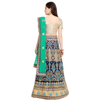 Blue Embroidered Net Semi Stitched Lehenga 3