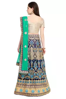 Blue Embroidered Net Semi Stitched Lehenga