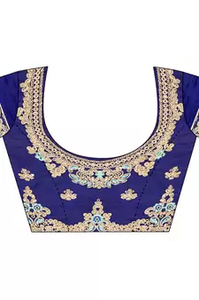 Blue Embroidered Net Semi Stitched Lehenga