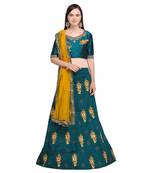 Sea-Green Embroidered Velvet Semi Stitched Lehenga