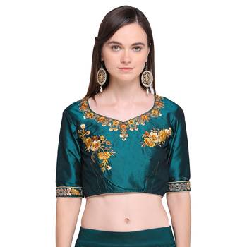 Sea-Green Embroidered Velvet Semi Stitched Lehenga 4