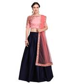 Blue Embroidered Satin Semi Stitched Lehenga