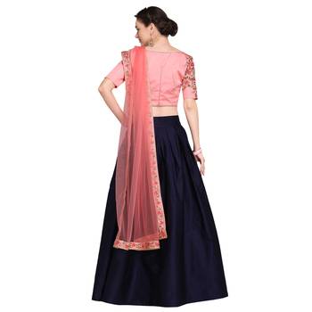 Blue Embroidered Satin Semi Stitched Lehenga 2