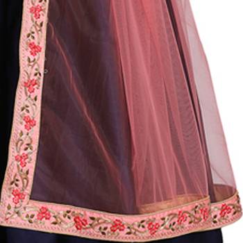 Blue Embroidered Satin Semi Stitched Lehenga 4