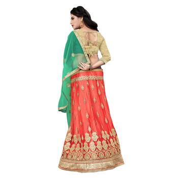 Pink Embroidered Net Semi Stitched Lehenga 2