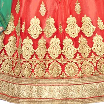 Pink Embroidered Net Semi Stitched Lehenga 4