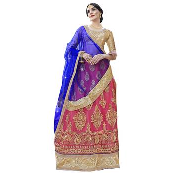 Pink Embroidered Net Semi Stitched Lehenga 1