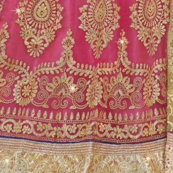 Pink Embroidered Net Semi Stitched Lehenga 3
