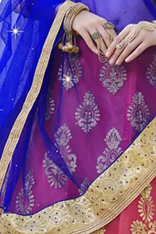 Pink Embroidered Net Semi Stitched Lehenga