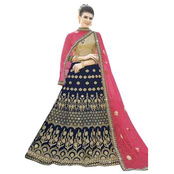 Blue Embroidered Velvet Semi Stitched Lehenga 1