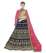 Blue Embroidered Velvet Semi Stitched Lehenga