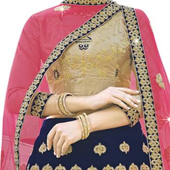 Blue Embroidered Velvet Semi Stitched Lehenga 2