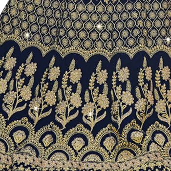 Blue Embroidered Velvet Semi Stitched Lehenga 3