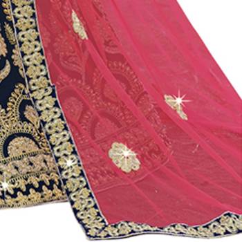 Blue Embroidered Velvet Semi Stitched Lehenga 4