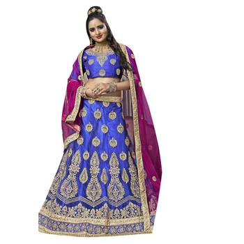 Blue Embroidered Net Semi Stitched Lehenga 1