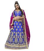 Blue Embroidered Net Semi Stitched Lehenga