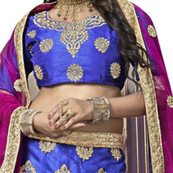 Blue Embroidered Net Semi Stitched Lehenga 2