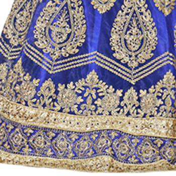 Blue Embroidered Net Semi Stitched Lehenga 3