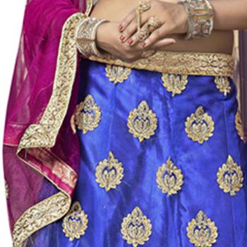 Blue Embroidered Net Semi Stitched Lehenga 4