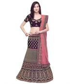 Purple Embroidered Velvet Semi Stitched Lehenga